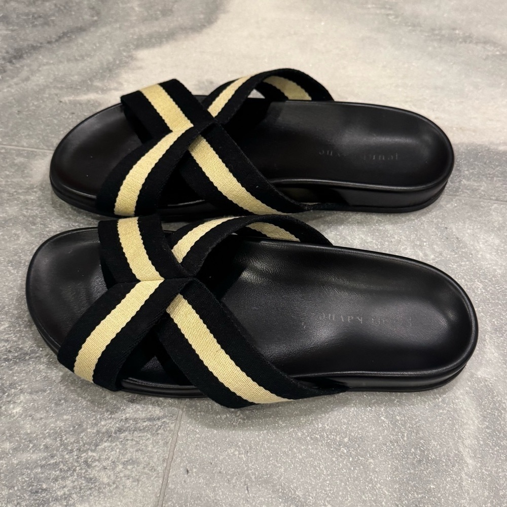 Jenni Kayne Black and Cream Criss-Cross Sandals - Picture 3 of 6
